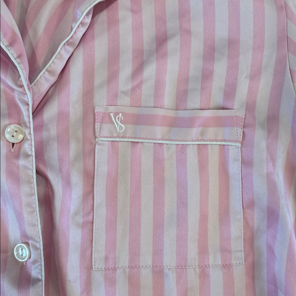 Y2K Classic Victorias Secret Pink & White Satin Pajama Set Sz S Loungewear - Picture 3 of 13
